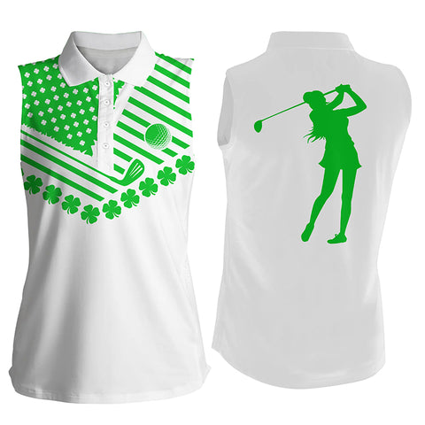 Women sleeveless polo shirt American flag green shamrock st patrick's day patriotic women golf top NQS7042