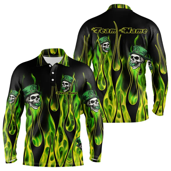 Green Flame clover skull St Patrick's Day Mens bowling shirts Custom Lucky Bowling Team Jerseys NQS9379