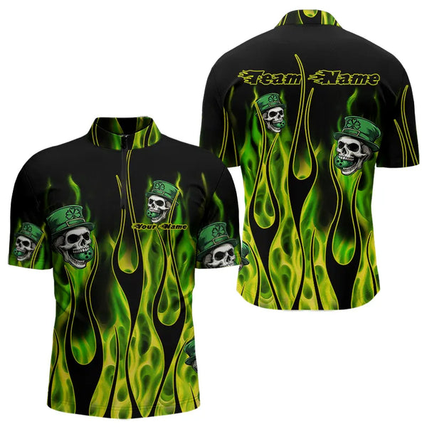 Green Flame clover skull St Patrick's Day Mens bowling shirts Custom Lucky Bowling Team Jerseys NQS9379