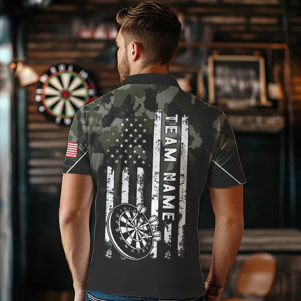 Personalized Black Green Camo Darts Shirts For Men Custom American Flag patriotic Team Darts Jersey NQS9523