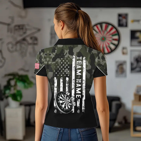 Personalized Black Green Camo Darts Shirts For Women Custom American Flag patriotic Team Darts Jersey NQS9523