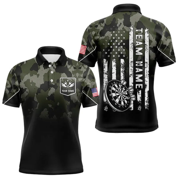 Personalized Black Green Camo Darts Shirts For Men Custom American Flag patriotic Team Darts Jersey NQS9523