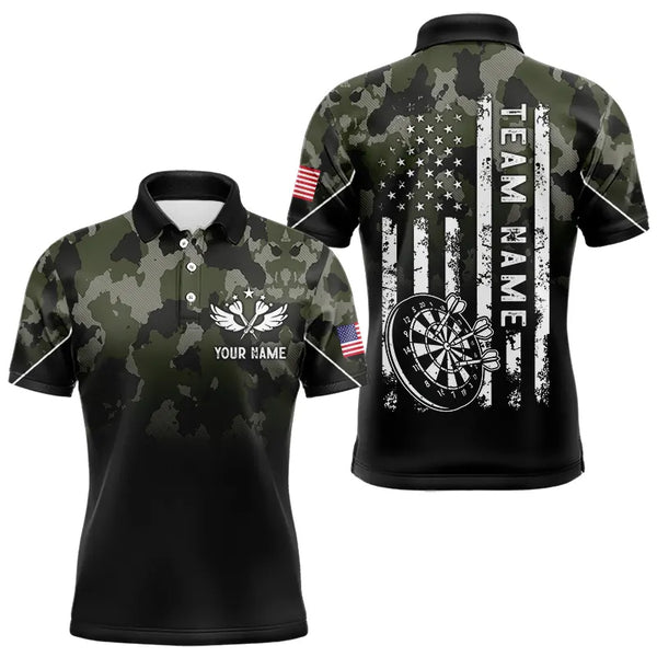 Personalized Black Green Camo Darts Shirts For Men Custom American Flag patriotic Team Darts Jersey NQS9523
