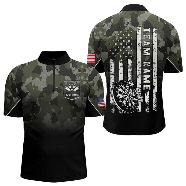 Personalized Black Green Camo Darts Shirts For Men Custom American Flag patriotic Team Darts Jersey NQS9523
