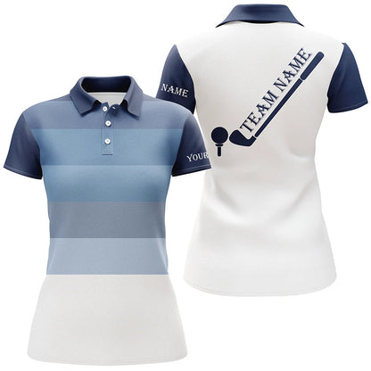 Womens golf polo shirts custom Blue and white team golf attire for women, personalized golf gifts NQS7826