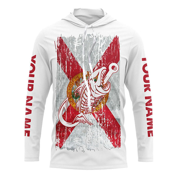 Florida flag fishing Fish hook skull Custom mens patriotic long sleeve sun protection fishing shirts NQS5945