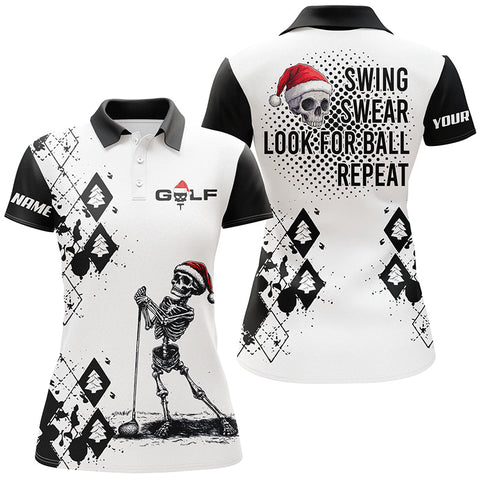 Women golf polo shirts custom black argyle swing swear look for ball repeat Christmas skull shirts NQS6602