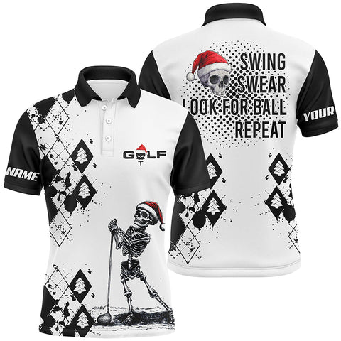 Mens golf polo shirts custom black white argyle swing swear look for ball repeat Christmas skull shirt NQS6602