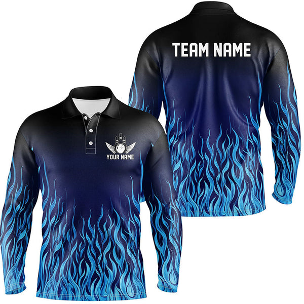 Blue Flame Fire Bowling Shirts For Men Custom Bowling Team League Jerseys, Bowling Outfits NQS8724