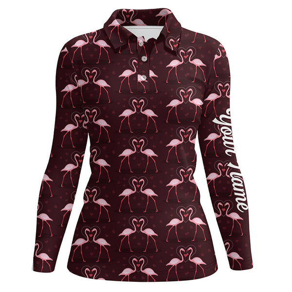 Love pink flamingos pattern custom Womens golf polo shirt, Flamingo golfing gifts NQS6858