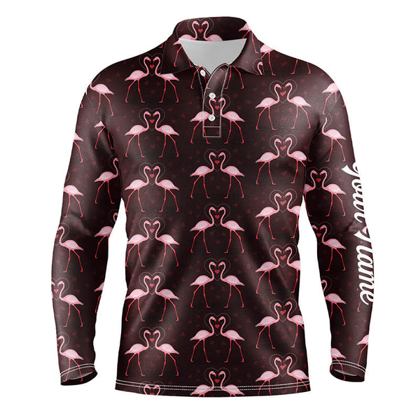 Love pink flamingos pattern custom Mens golf polo shirt, Flamingo golfing gifts NQS6858