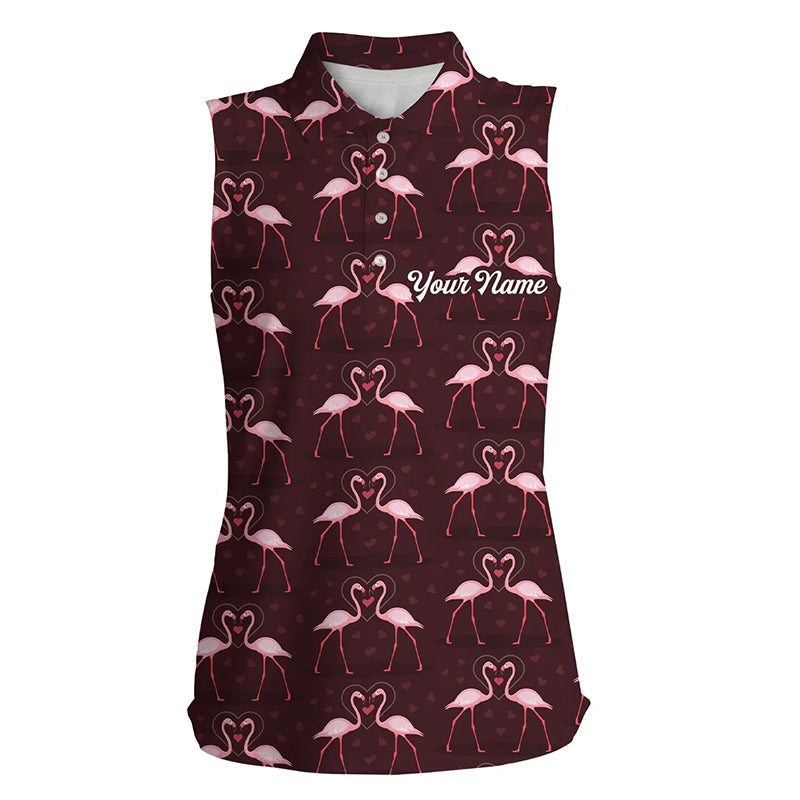 Love pink flamingos pattern custom Womens sleeveless golf polo shirt, Flamingo golfing gifts NQS6858