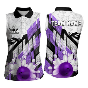 Purple Camo Bowling Sleeveless Polo Shirt Custom Team bowling jerseys, personalized bowling gifts NQS9176