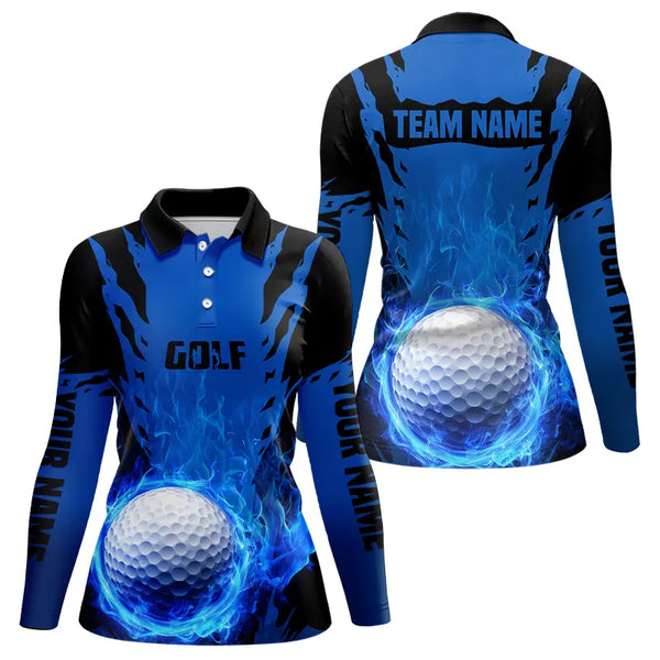 Black and Blue Flame Golf Ball Womens Golf Polo Shirts custom team ladies golf tops golf gifts for her NQS9179