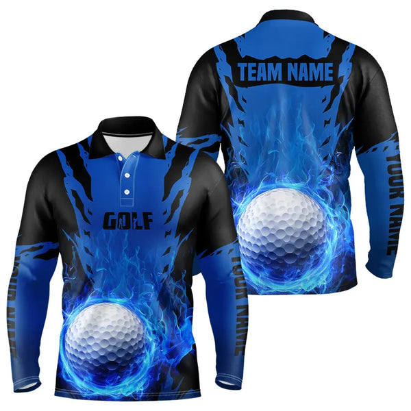 Black and Blue Flame Golf Ball Mens Golf Polo Shirts custom team mens golf tops golf gifts for him NQS9179