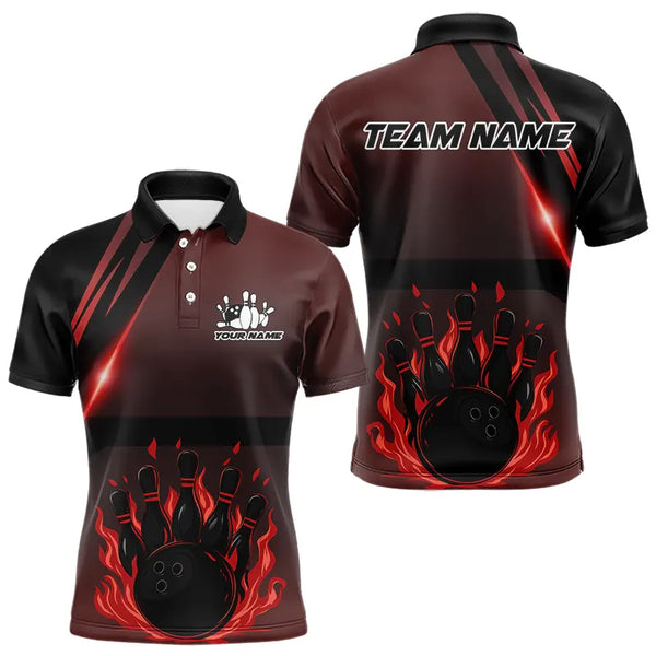 Black And Red Flame Bowling Ball and pins Bowling Shirts For Men Custom Team Bowling Jerseys NQS9387