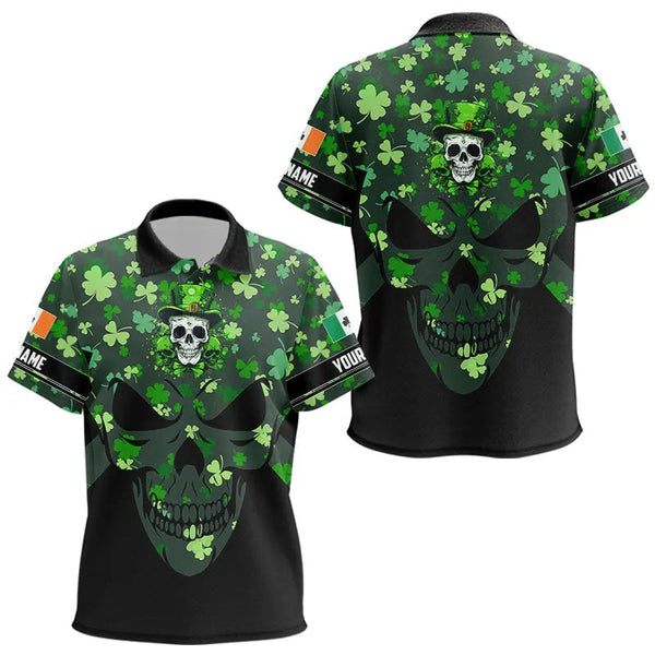 Personalized Green shamrock pattern Skull Kid golf polo shirts Custom St Patrick day golf tops for Kid NQS9542