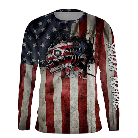 American flag patriotic fish reaper skeleton custom UV protection Fishing apparel NQS1445