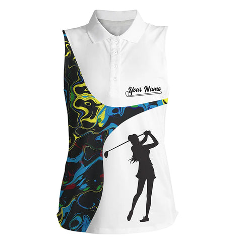 Women sleeveless golf polo shirts custom camo white golf tops, best ladies golf wear NQS7290