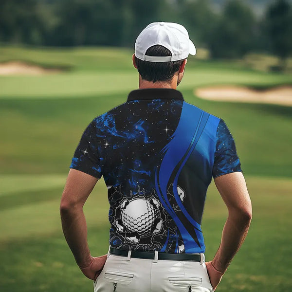 Black and Blue Galaxy Mens golf polo shirt custom cool golf shirts, personalized golf gifts NQS9694