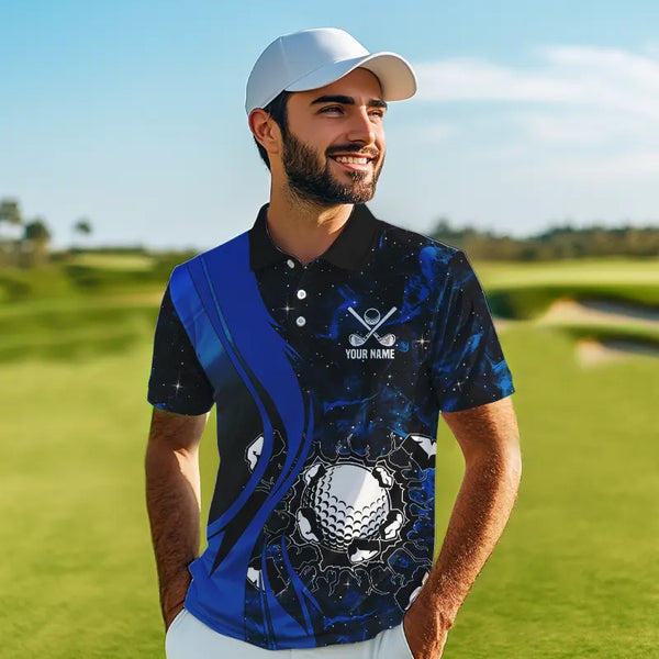 Black and Blue Galaxy Mens golf polo shirt custom cool golf shirts, personalized golf gifts NQS9694