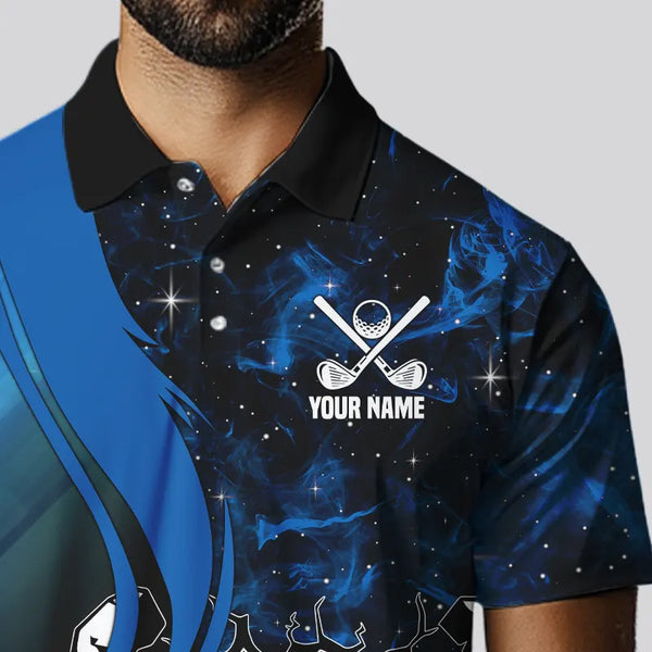 Black and Blue Galaxy Mens golf polo shirt custom cool golf shirts, personalized golf gifts NQS9694