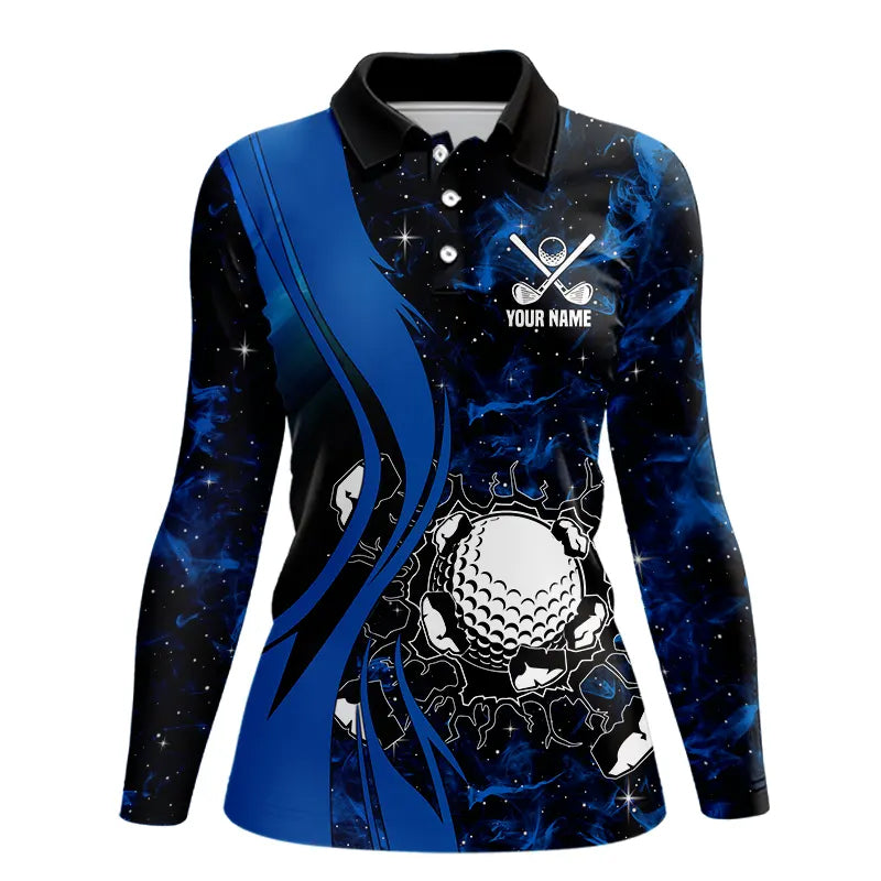 Black and Blue Galaxy Womens golf polo shirt custom cool golf shirts, personalized golf gifts NQS9694