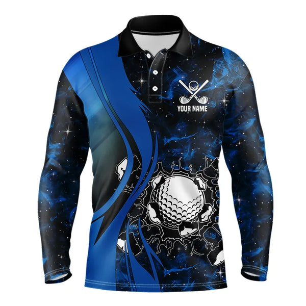 Black and Blue Galaxy Mens golf polo shirt custom cool golf shirts, personalized golf gifts NQS9694