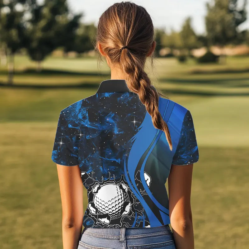 Black and Blue Galaxy Womens golf polo shirt custom cool golf shirts, personalized golf gifts NQS9694