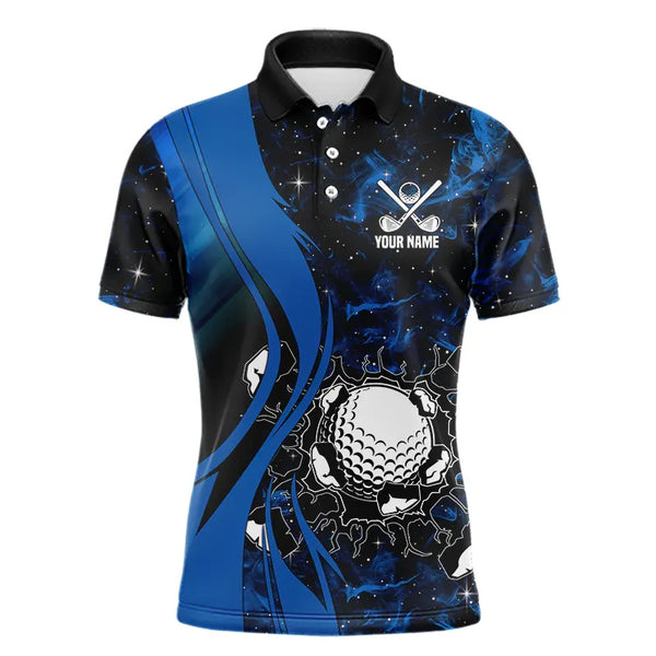 Black and Blue Galaxy Mens golf polo shirt custom cool golf shirts, personalized golf gifts NQS9694