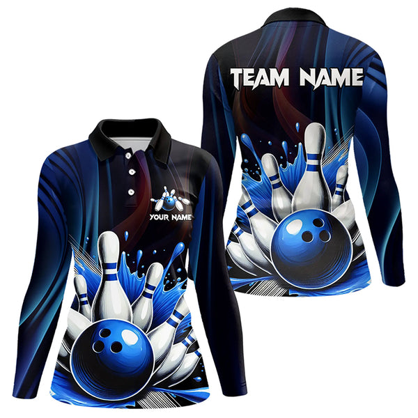 Black and Blue Women's bowling outfits Custom Team ladies bowling Polo, Quarter Zip Shirts NQS9700