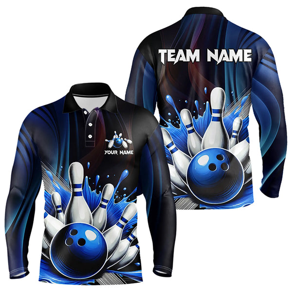 Black and Blue Men's bowling outfits Custom Team Mens bowling Polo, Quarter Zip Shirts NQS9700