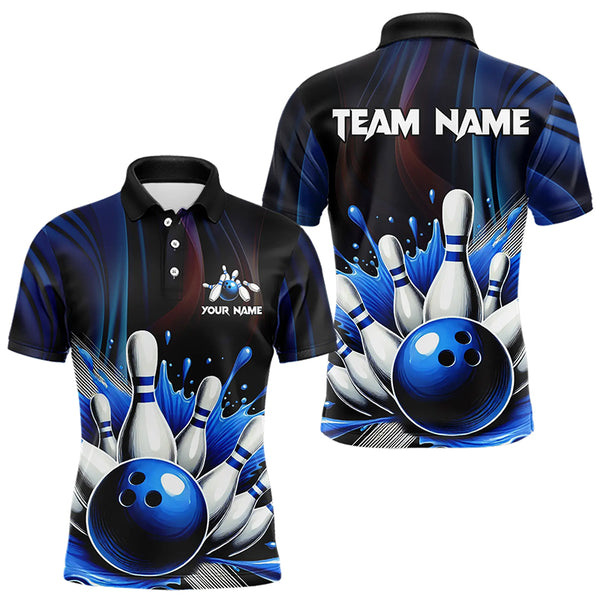 Black and Blue Men's bowling outfits Custom Team Mens bowling Polo, Quarter Zip Shirts NQS9700