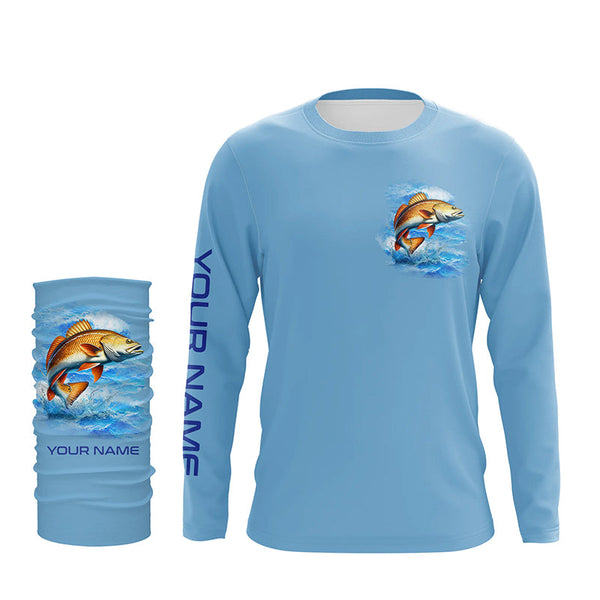 Redfish puppy drum Fishing Custom Long Sleeve Performance Fishing shirts Eat Drink Fish Repeat | Blue NQS6612
