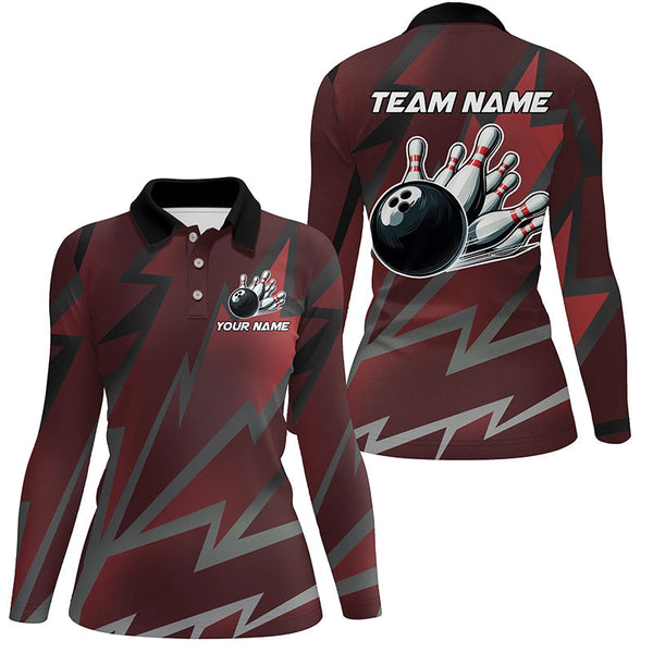 Red Lightning Thunder Storm Team bowling shirts for women custom bowling Polo, Quarter zip jerseys NQS8731