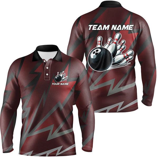 Red Lightning Thunder Storm Team bowling shirts for Men custom bowling Polo, Quarter zip jerseys NQS8731