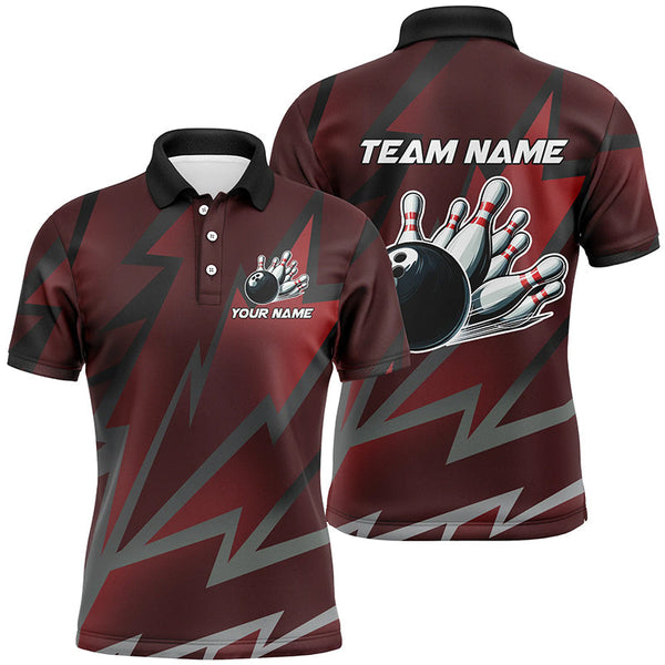 Red Lightning Thunder Storm Team bowling shirts for Men custom bowling Polo, Quarter zip jerseys NQS8731