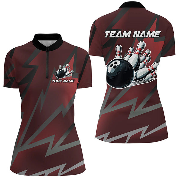 Red Lightning Thunder Storm Team bowling shirts for women custom bowling Polo, Quarter zip jerseys NQS8731