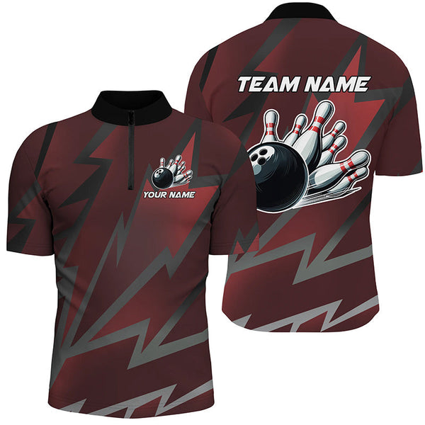 Red Lightning Thunder Storm Team bowling shirts for Men custom bowling Polo, Quarter zip jerseys NQS8731