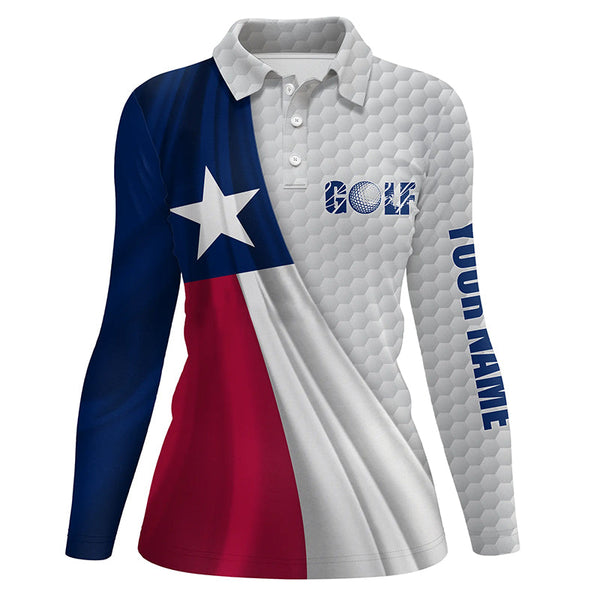 Texas flag white golf ball skin Womens golf polo shirts custom name patriotic golf tops for women NQS6867
