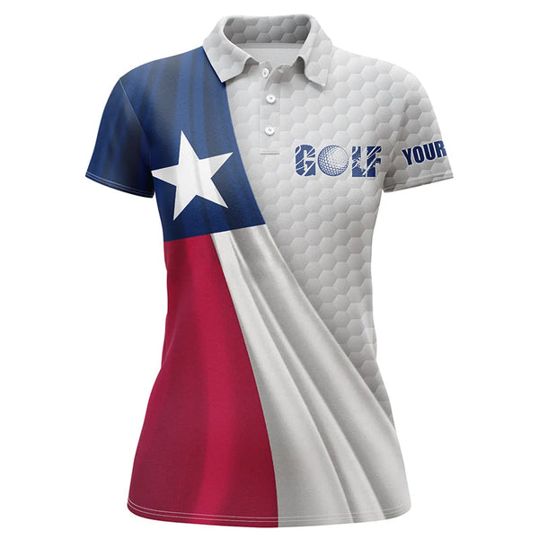 Texas flag white golf ball skin Womens golf polo shirts custom name patriotic golf tops for women NQS6867