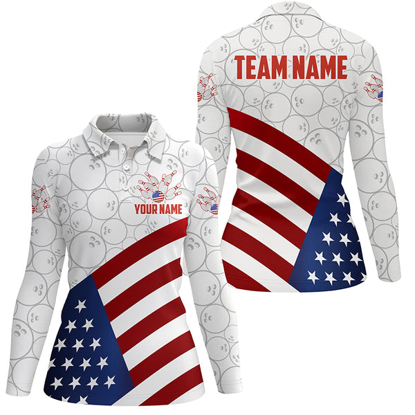 Personalized American Flag Bowling Team Shirts For Women Patriotic Bowling Gifts NQS8947