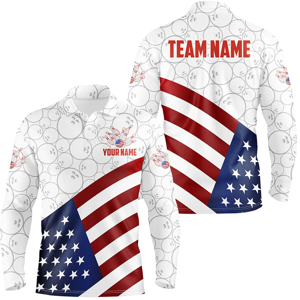 Personalized American Flag Bowling Team Shirts For Men Patriotic Bowling Gifts NQS8947