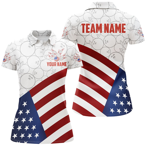 Personalized American Flag Bowling Team Shirts For Women Patriotic Bowling Gifts NQS8947