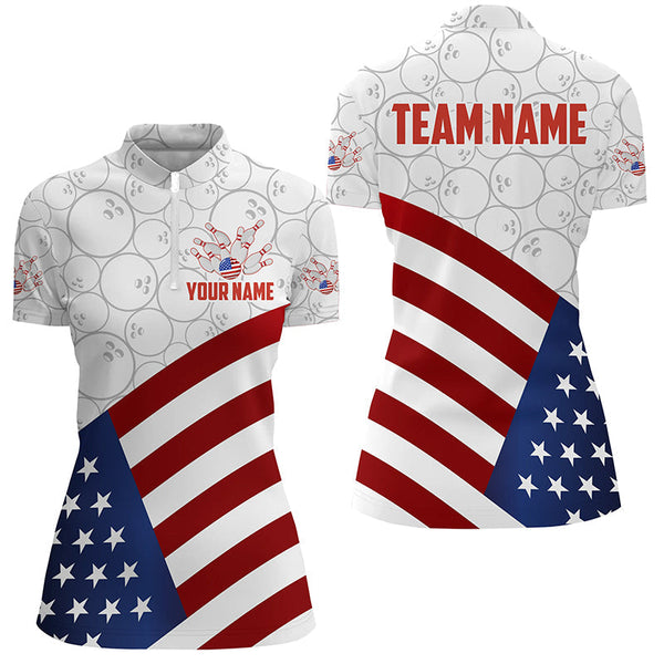 Personalized American Flag Bowling Team Shirts For Women Patriotic Bowling Gifts NQS8947