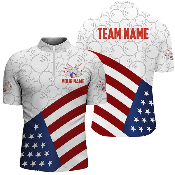 Personalized American Flag Bowling Team Shirts For Men Patriotic Bowling Gifts NQS8947