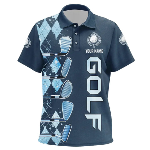 Blue argyle pattern Golf clubs Kid Golf Polo Shirts custom Kid golf tops, cool golf gifts NQS9184