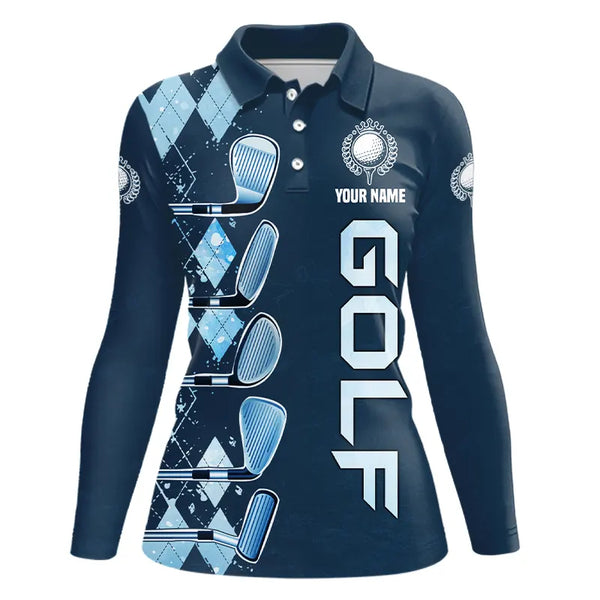 Blue argyle pattern Golf clubs Womens Golf Polo Shirts custom ladies golf tops, cool golf gifts NQS9184