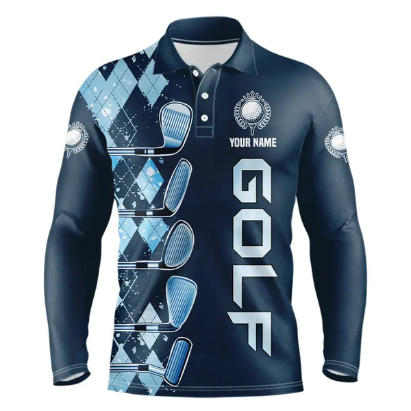 Blue argyle pattern Golf clubs Mens Golf Polo Shirts custom Mens golf tops, cool golf gifts NQS9184