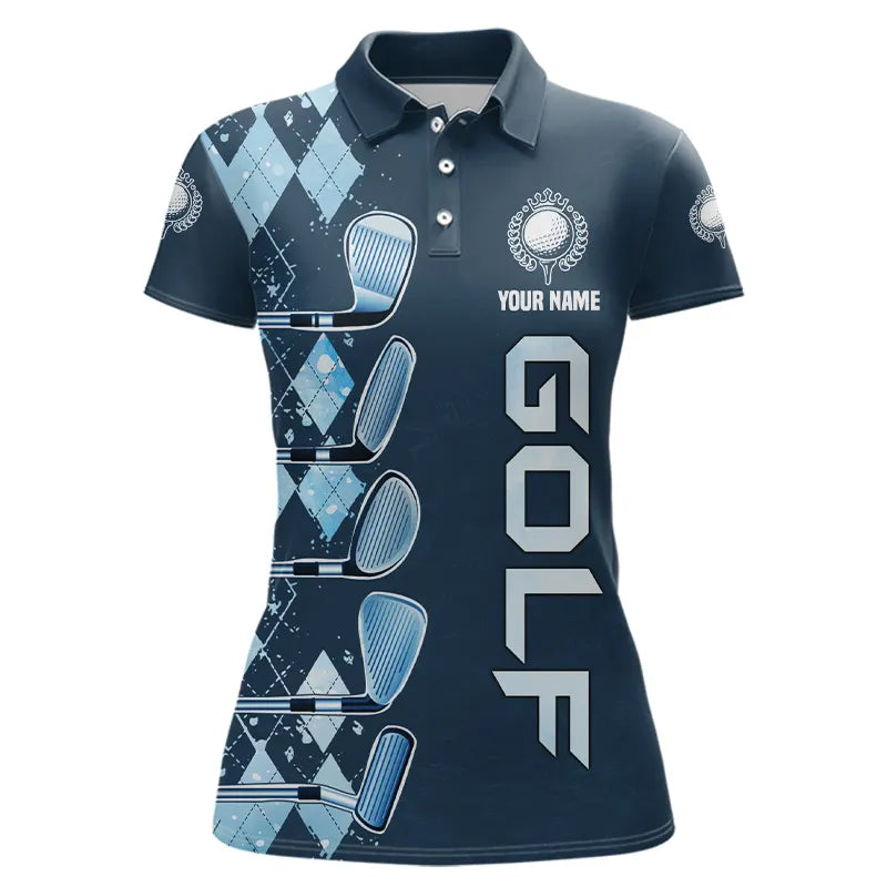 Blue argyle pattern Golf clubs Womens Golf Polo Shirts custom ladies golf tops, cool golf gifts NQS9184